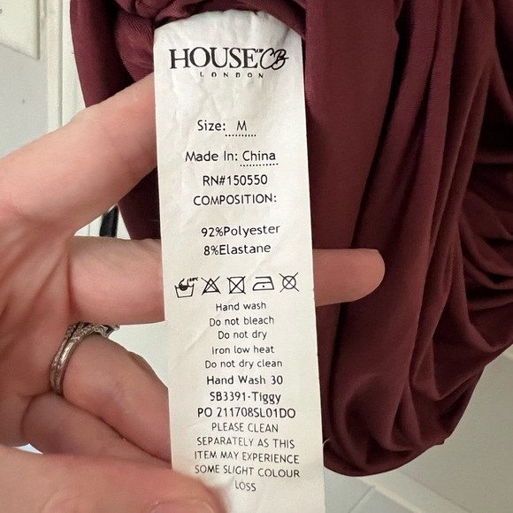 House of CB London Tiggy Wine Off Shoulder Ruched Front Bardot Dress - Picture 12 of 12